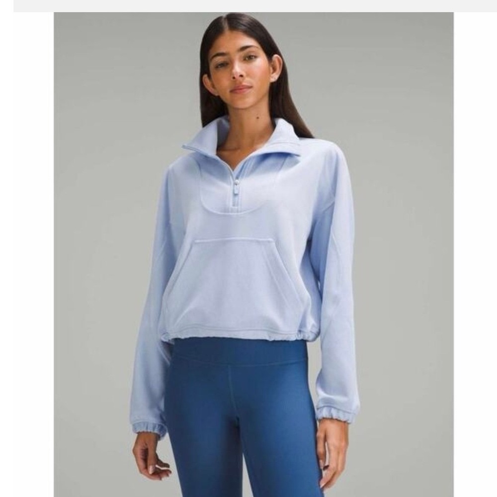 Lululemon Brushed Softstreme Ribbed Half Zip 10 Blue Linen Pullover Gym Flaw